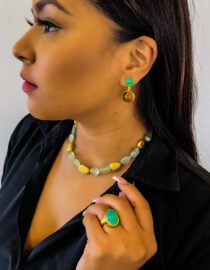 Gold Drop Earrings with Chrysoprase & Citrine Stones