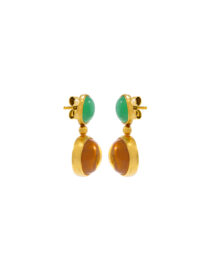Gold Drop Earrings with Chrysoprase & Citrine Stones