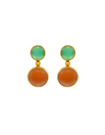 Gold Drop Earrings with Chrysoprase & Citrine Stones