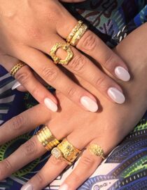 Hexagon Multi Texture Ring in 22k Gold