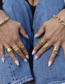Hexagon Multi Texture Ring in 22k Gold