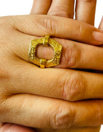 Hexagon Multi Texture Ring in 22k Gold