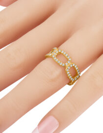 Chain Link 22k Ring with Diamonds