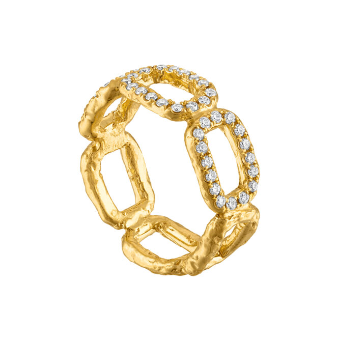 Chain Link 22k Ring with Diamonds